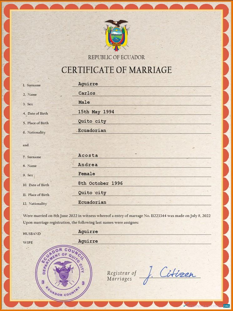 Download Ecuador marriage certificate PSD template Photoshop template